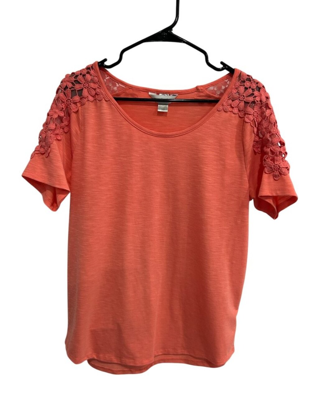 Christopher & Banks Large Coral Floral Crochet Scoop Neck Top Retro Gardencore